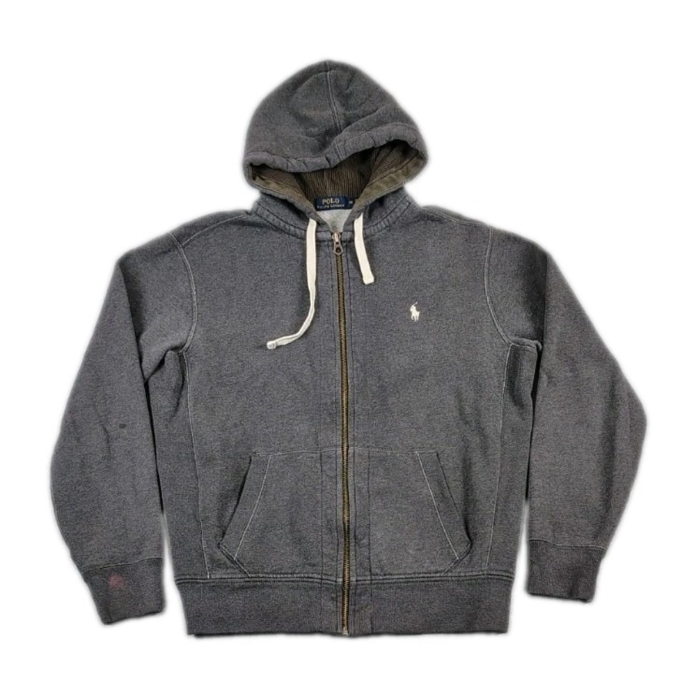 Polo Ralph Lauren Hoodie Mens Medium Gray  Full Zip Fleece Thermal Waffle Hoodie